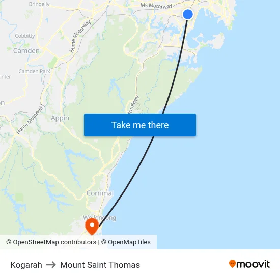 Kogarah to Mount Saint Thomas map