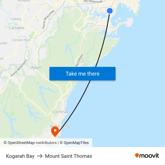 Kogarah Bay to Mount Saint Thomas map
