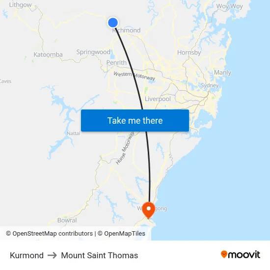 Kurmond to Mount Saint Thomas map