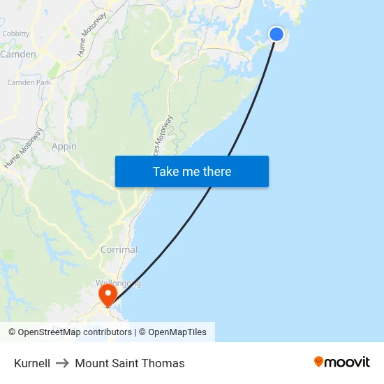 Kurnell to Mount Saint Thomas map