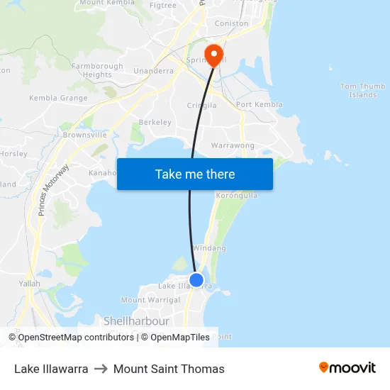 Lake Illawarra to Mount Saint Thomas map