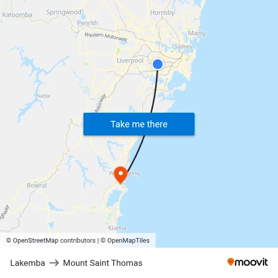Lakemba to Mount Saint Thomas map