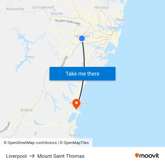 Liverpool to Mount Saint Thomas map