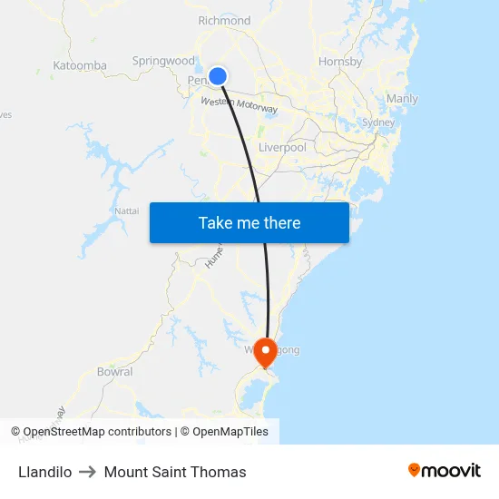 Llandilo to Mount Saint Thomas map
