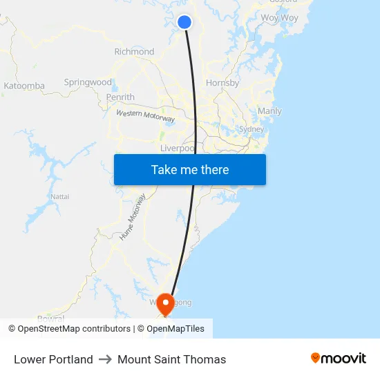 Lower Portland to Mount Saint Thomas map
