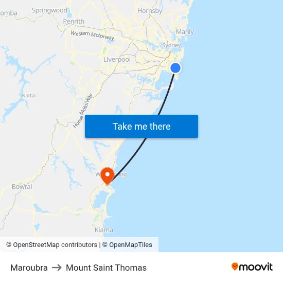 Maroubra to Mount Saint Thomas map