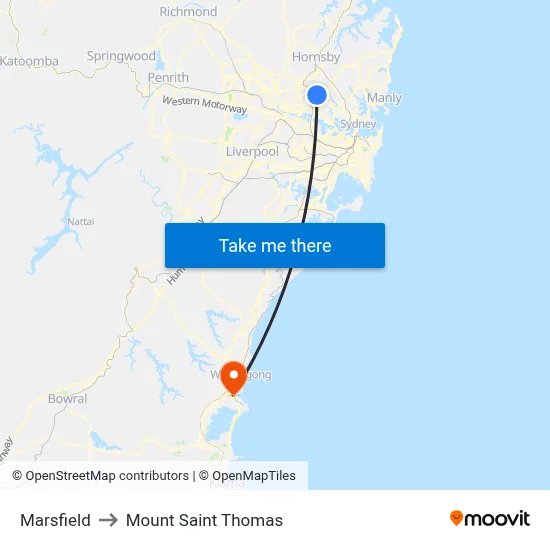 Marsfield to Mount Saint Thomas map