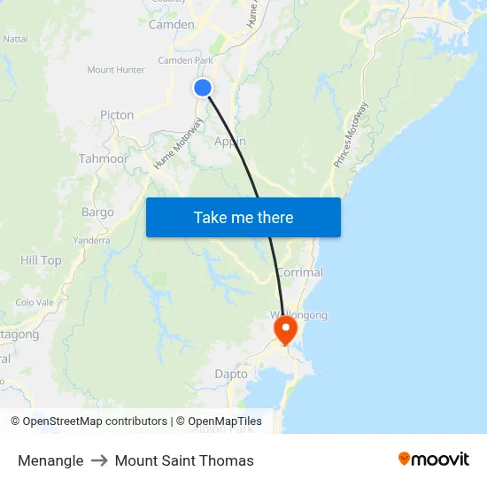 Menangle to Mount Saint Thomas map