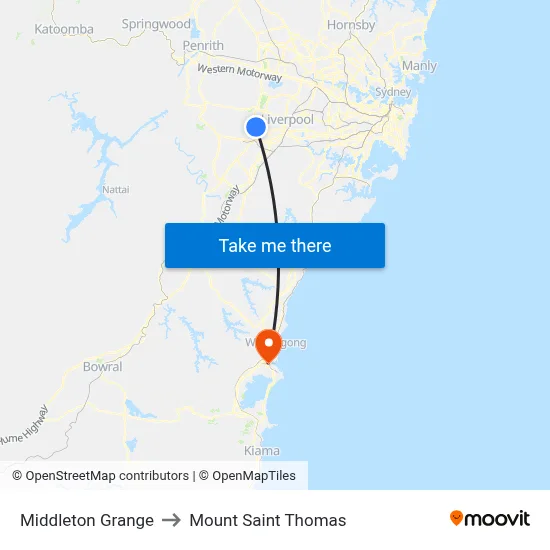 Middleton Grange to Mount Saint Thomas map