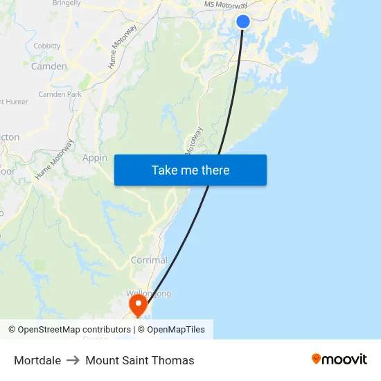 Mortdale to Mount Saint Thomas map