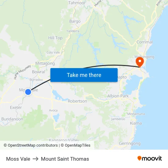 Moss Vale to Mount Saint Thomas map
