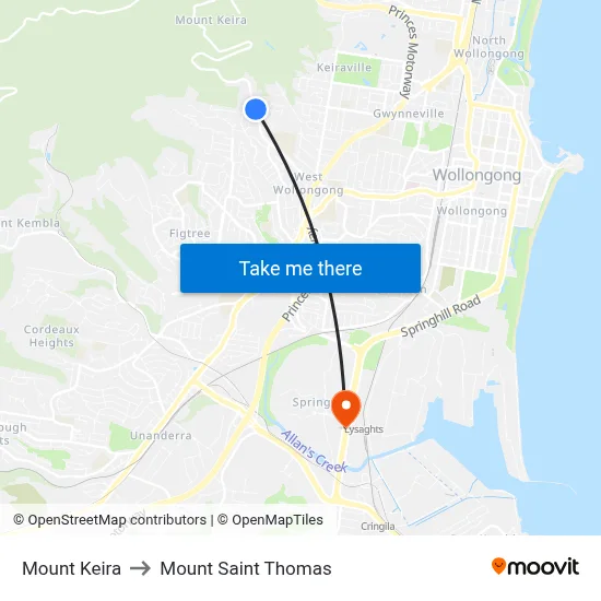 Mount Keira to Mount Saint Thomas map