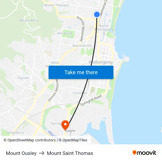 Mount Ousley to Mount Saint Thomas map