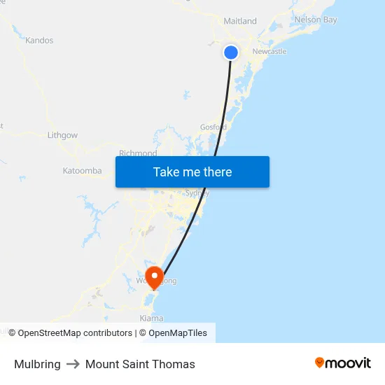 Mulbring to Mount Saint Thomas map