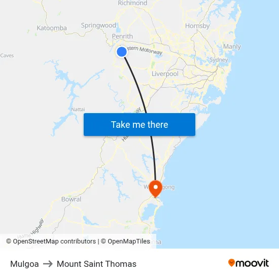 Mulgoa to Mount Saint Thomas map