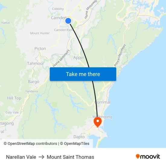 Narellan Vale to Mount Saint Thomas map