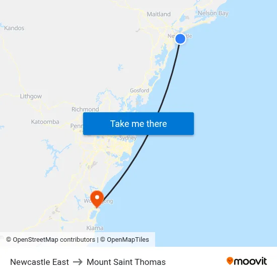 Newcastle East to Mount Saint Thomas map