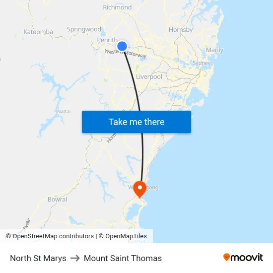 North St Marys to Mount Saint Thomas map