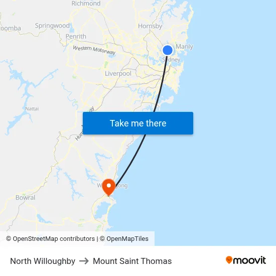 North Willoughby to Mount Saint Thomas map