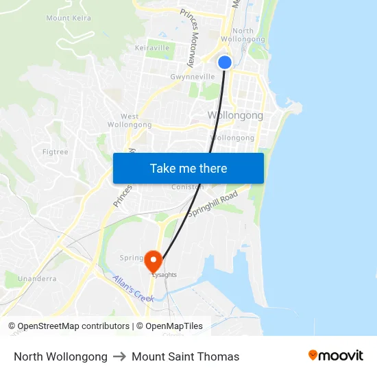 North Wollongong to Mount Saint Thomas map