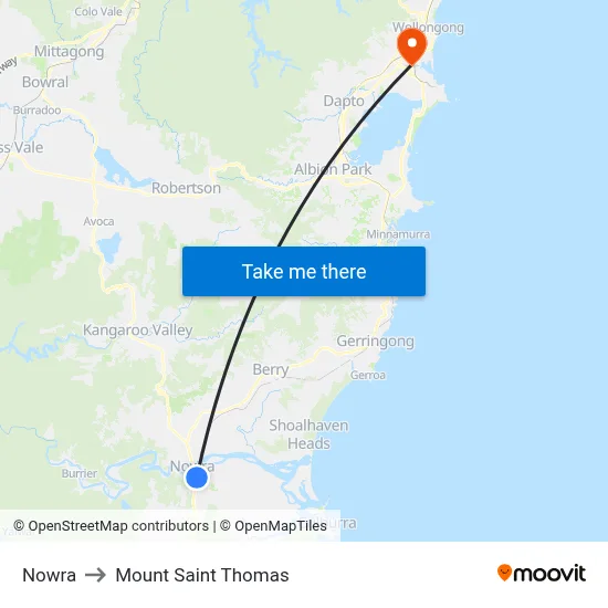 Nowra to Mount Saint Thomas map