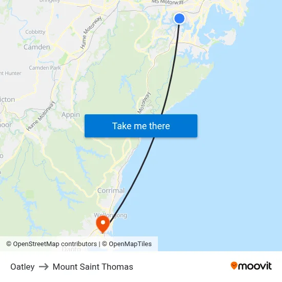 Oatley to Mount Saint Thomas map