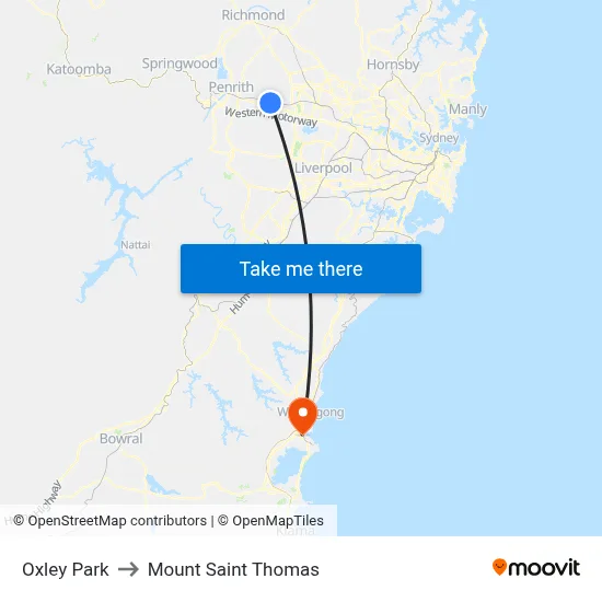 Oxley Park to Mount Saint Thomas map