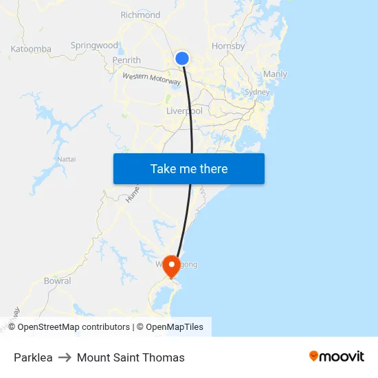 Parklea to Mount Saint Thomas map