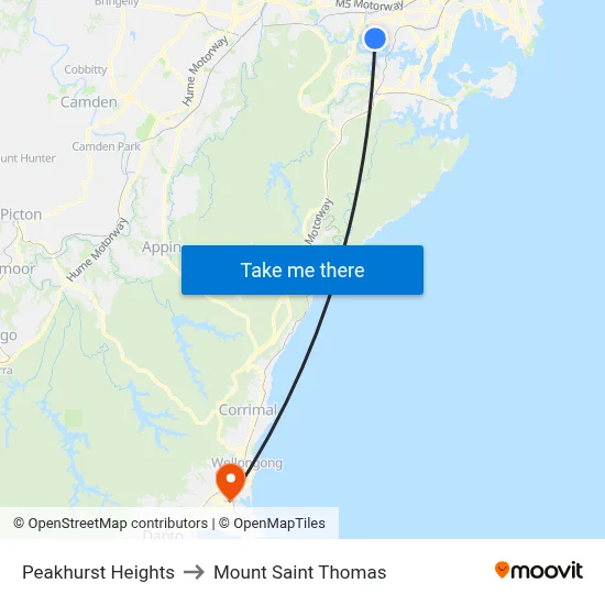 Peakhurst Heights to Mount Saint Thomas map