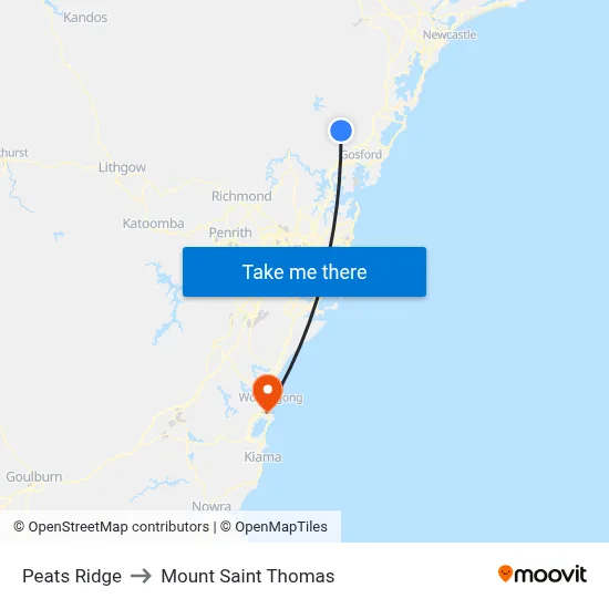 Peats Ridge to Mount Saint Thomas map