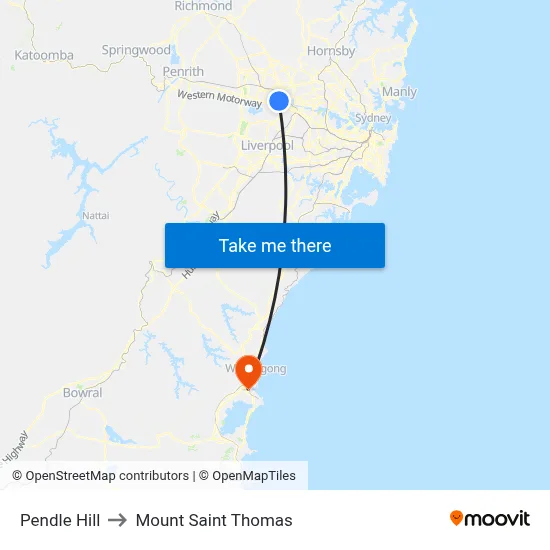 Pendle Hill to Mount Saint Thomas map