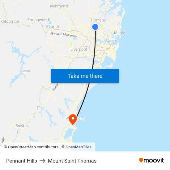 Pennant Hills to Mount Saint Thomas map