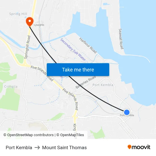 Port Kembla to Mount Saint Thomas map