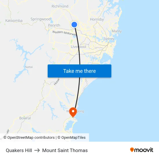 Quakers Hill to Mount Saint Thomas map