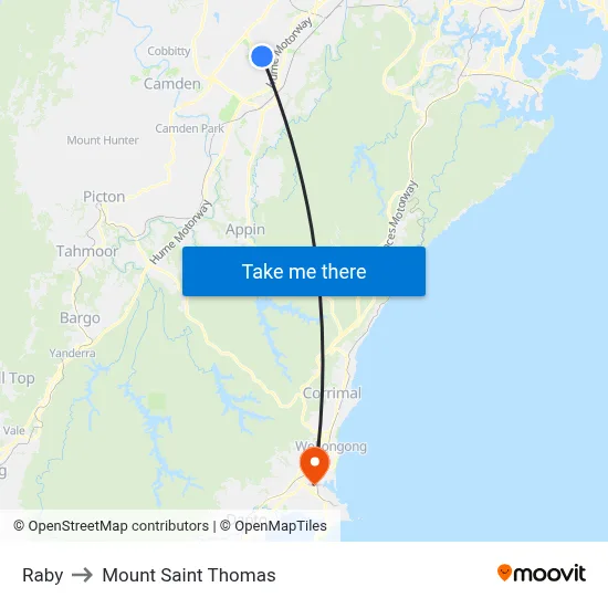 Raby to Mount Saint Thomas map