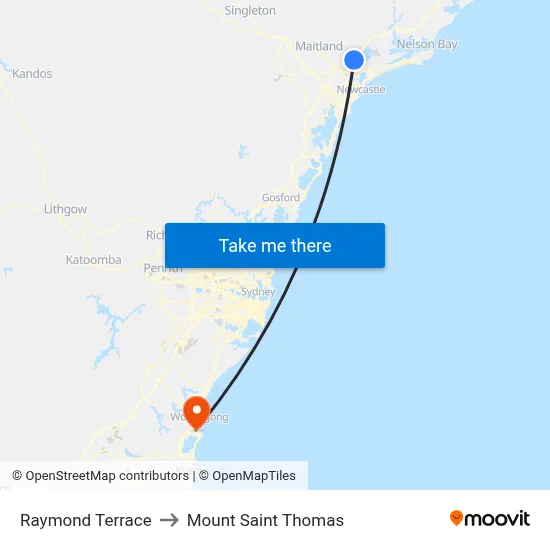 Raymond Terrace to Mount Saint Thomas map