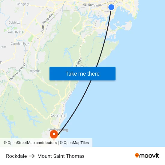 Rockdale to Mount Saint Thomas map