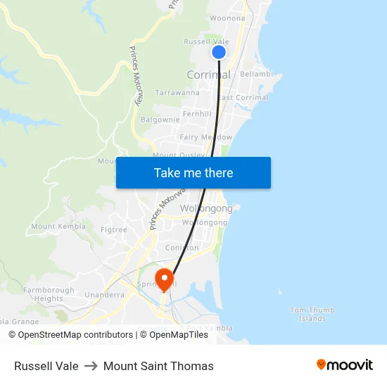 Russell Vale to Mount Saint Thomas map