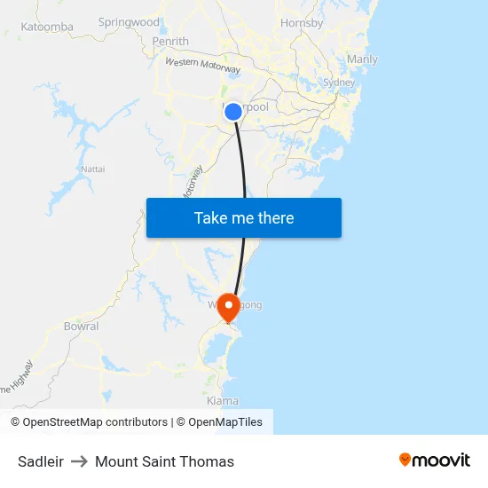 Sadleir to Mount Saint Thomas map