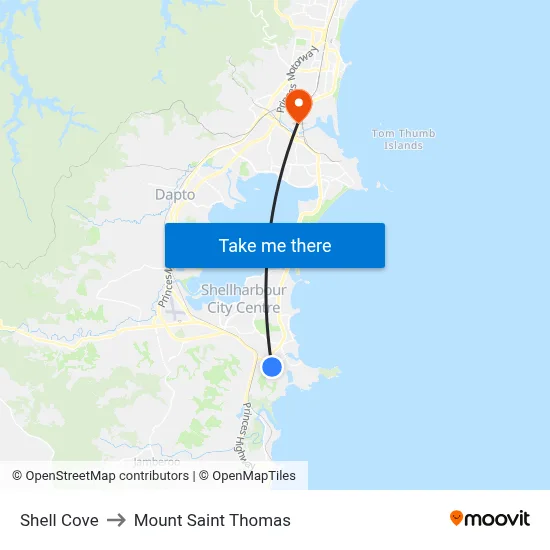 Shell Cove to Mount Saint Thomas map