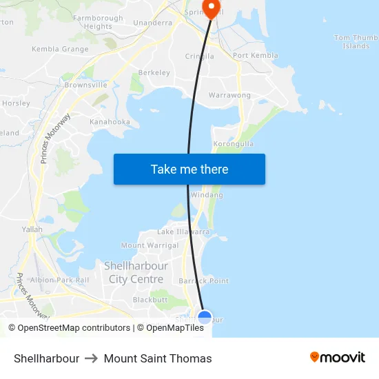 Shellharbour to Mount Saint Thomas map