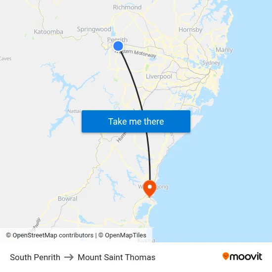 South Penrith to Mount Saint Thomas map