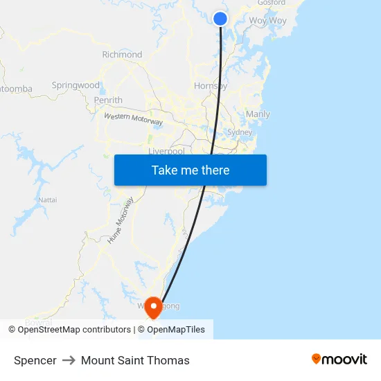 Spencer to Mount Saint Thomas map