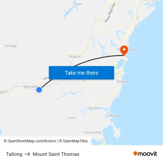 Tallong to Mount Saint Thomas map