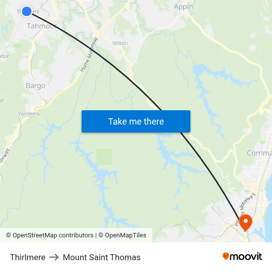 Thirlmere to Mount Saint Thomas map