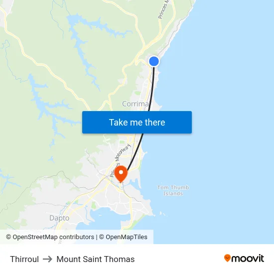 Thirroul to Mount Saint Thomas map