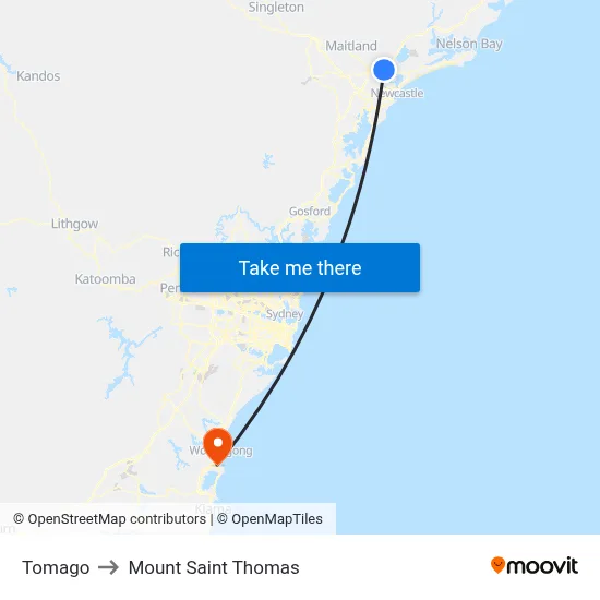 Tomago to Mount Saint Thomas map