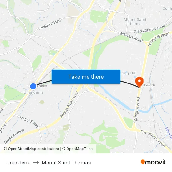 Unanderra to Mount Saint Thomas map
