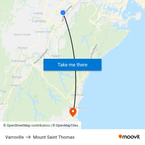 Varroville to Mount Saint Thomas map