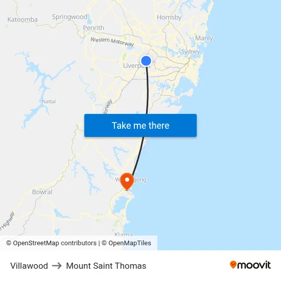 Villawood to Mount Saint Thomas map
